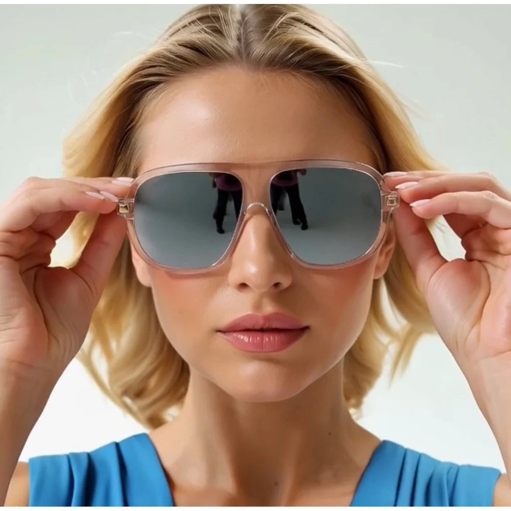 Oversized Shield Sunglasses Women Clear Frame Mirrored‎ Lenses Modern Female New